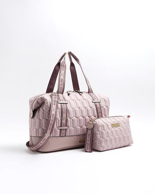 River Island Pink Quilted Travel And Makeup Bag