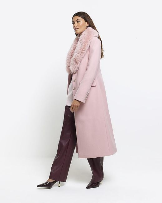 Pale pink faux shop fur longline coat