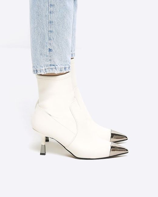 River Island White Toe Cap Heeled Ankle Boots