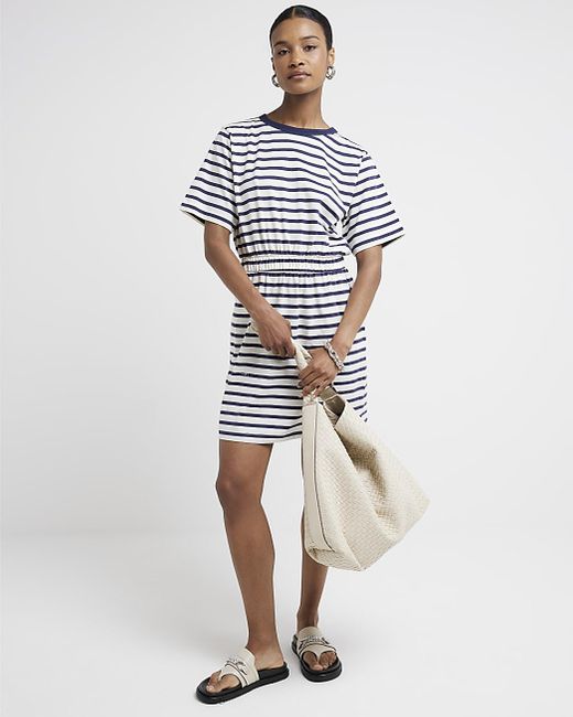 River Island Blue Stripe Elasticated T-shirt Mini Dress