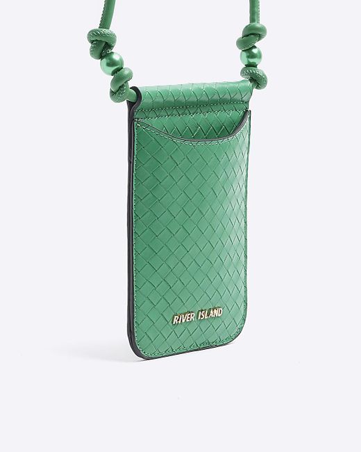 River Island Green Weave Phone Cross Body Bag
