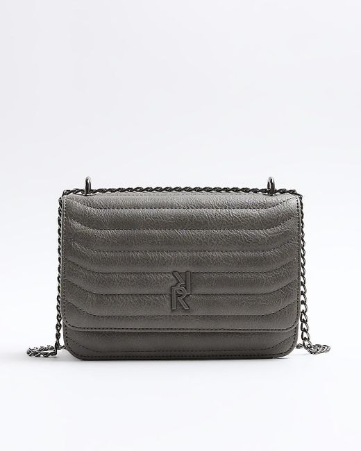 River Island Gray Grey Quilted Chain Shoulder Bag