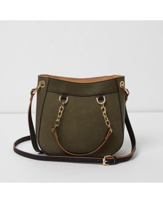 River Island Khaki Green Zip Detail Mini Scoop Tote Bag Lyst Australia