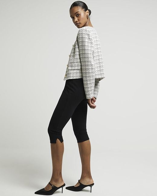 River Island Gray White Boucle Crop Trophy Jacket