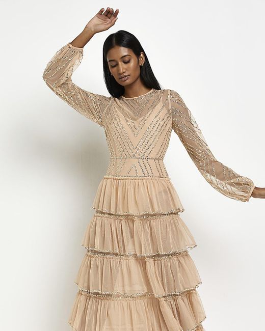 River Island Cream Sequin Shift Maxi 