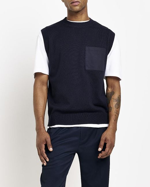 River Island Navy Slim Fit Knitted Vest in Blue for Men Lyst UK