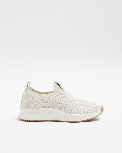 River Island White Cream Knitted Slip On Trainers