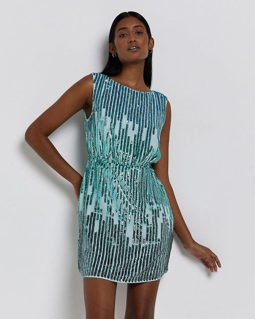 River Island Green Sequin Embellished 