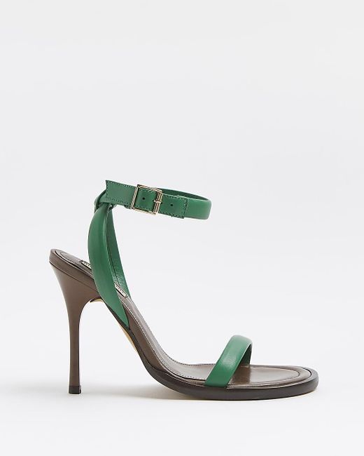 River Island Green Leather Heeled Sandals Lyst