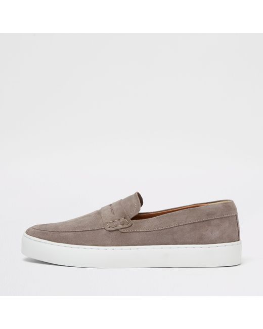 River Island Gray Grey Suede Cupsole Loafer for men