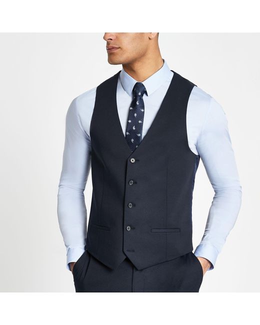 River Island Big And Tall Navy Suit Waistcoat in Blue for Men Lyst