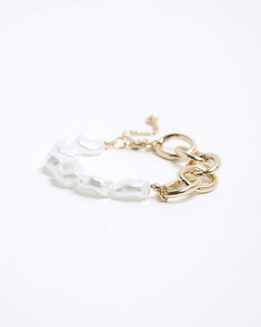 River Island Metallic Pearl Chain Bracelet