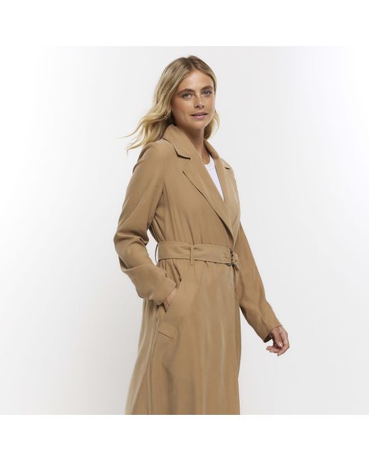 River Island Blue Beige Belted Trench Coat