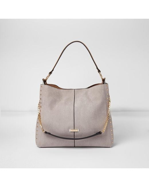 River Island Gray Studded Chain Handle Slouch Bag