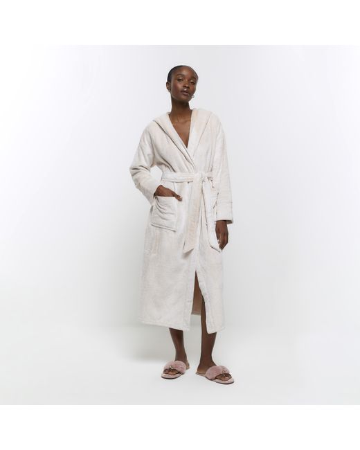 River Island White Fluffy Hooded Dressing Gown