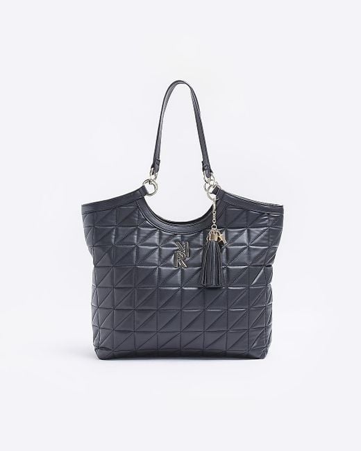 River Island Blue Quilted Shopper Bag