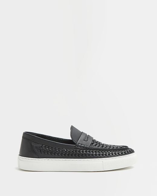 River Island Black Woven Cupsole Loafers for men