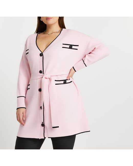 River Island Plus Pink Belted Knit Cardigan