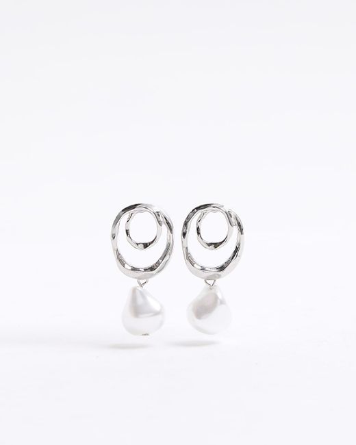 River Island White Silver Pearl Swirl Earrings