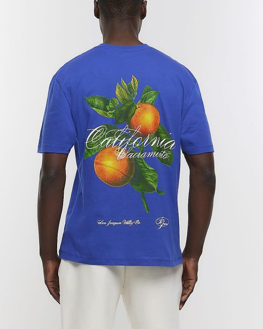 River Island Blue Orange Print T-shirt for men