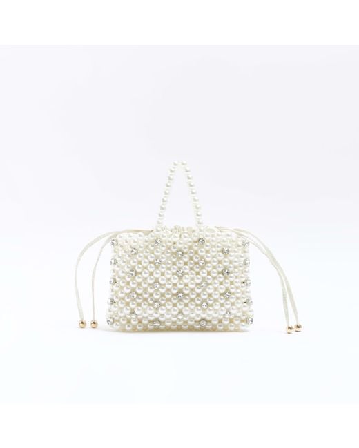 River Island White Cream Pearl Embellished Handbag
