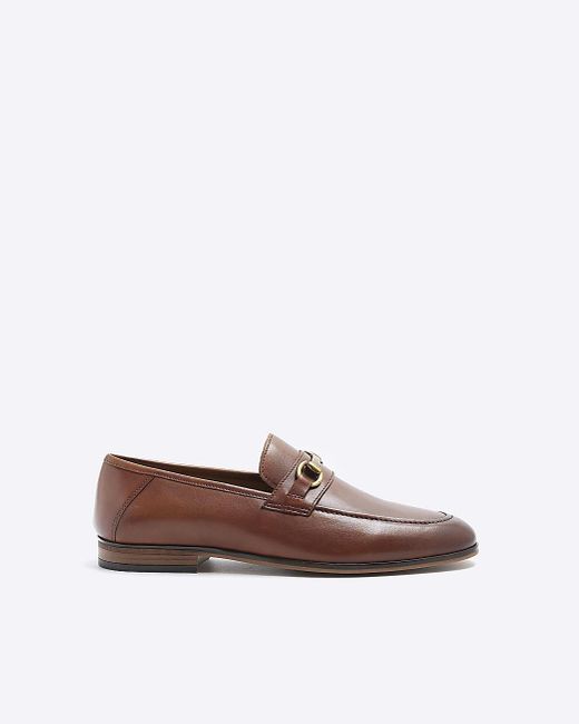 River Island Brown Leather Chain Loafers for men