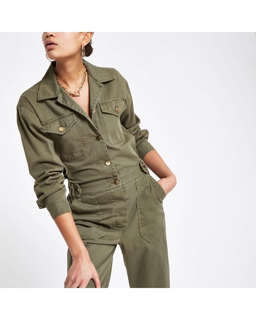 River Island Green Khaki Utility Boiler Jumpsuit