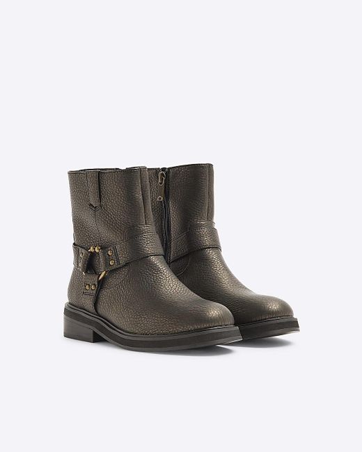 River Island Black Ankle Biker Boots