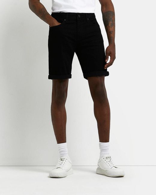 Black Skinny Fit Denim Shorts for Men 