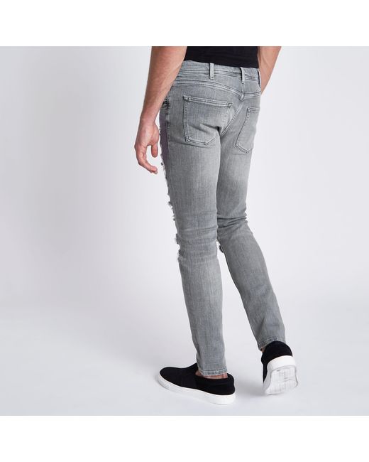 River Island Sid Ripped Skinny Jeans in Grey for Men | Lyst UK