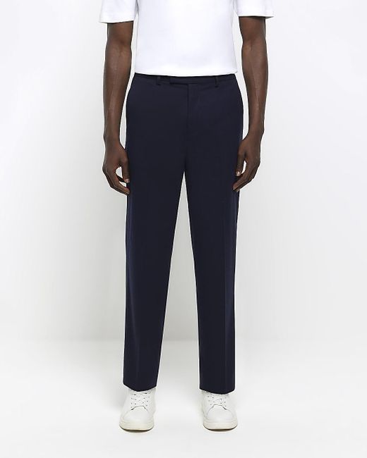 River Island Blue Flannel Smart Trousers for men