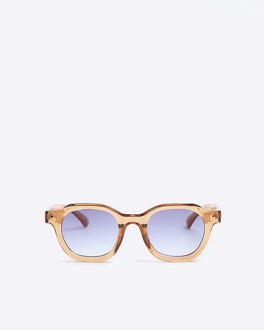River Island White Orange Square Preppy Sunglasses for men
