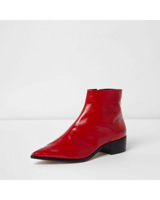 Kaseyy Red Patent Platform Pointed-Toe Ankle Booties