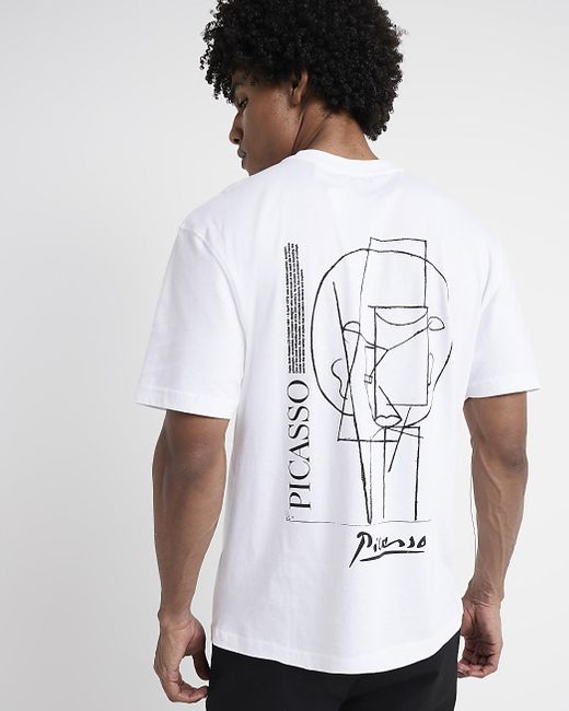 River Island White Ecru Picasso Graphic T-shirt for men