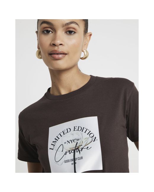 River Island Brown Graphic Patch T-shirt