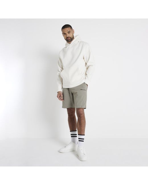 River Island White Khaki Regular Fit Embroidered Shorts for men