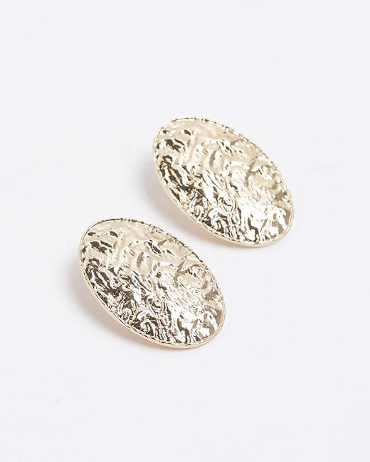 River Island White Gold Colour Oval Stud Earrings