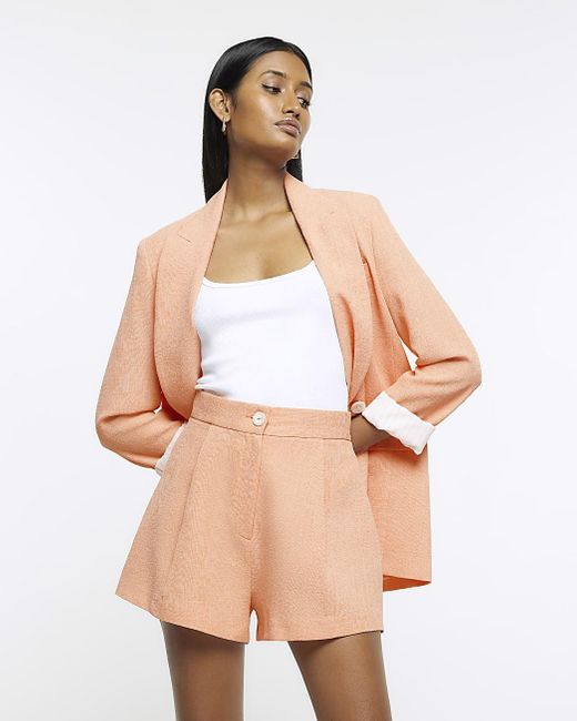 River Island Natural Coral Button Front Tailored Shorts