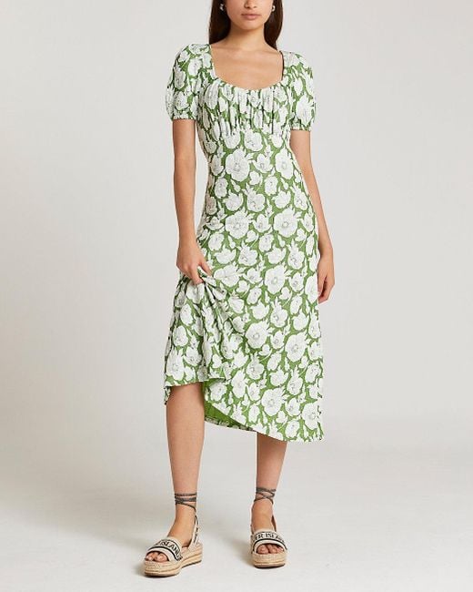 river island green print dress