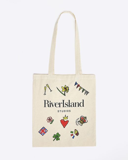 River Island White Ri Studios Coronation Print Tote Bag