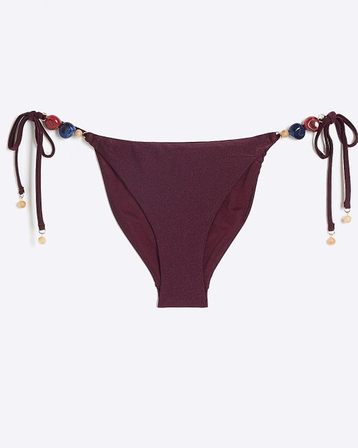 River Island Purple Red Beaded Tie Side Bikini Bottoms