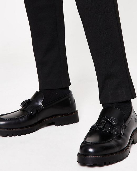Leather Tassel Fringe Chunky Loafers 