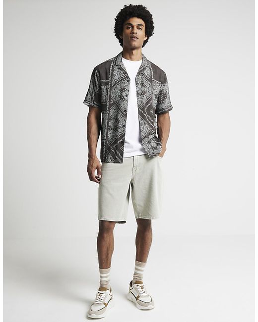 River Island White Relaxed Fit Denim Shorts for men