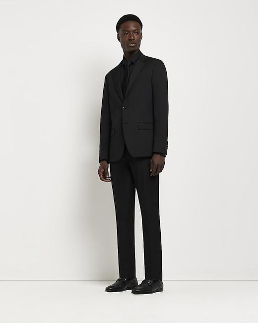 River Island Black Slim Fit Twill Suit Trousers for men
