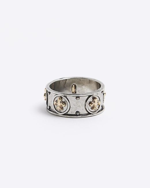 River Island White Silver Colour Embellished Band Ring for men