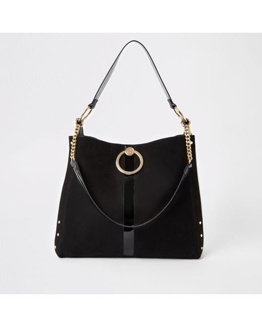 River Island Black Oversized Ring Front Slouch Bag