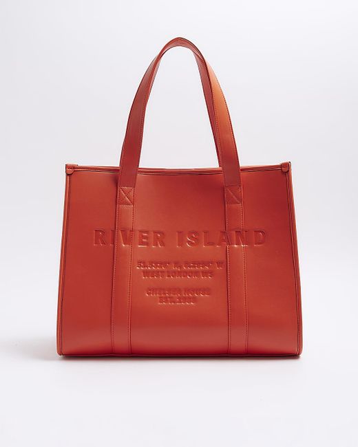 River Island Red Faux Leather Embossed Shopper Bag