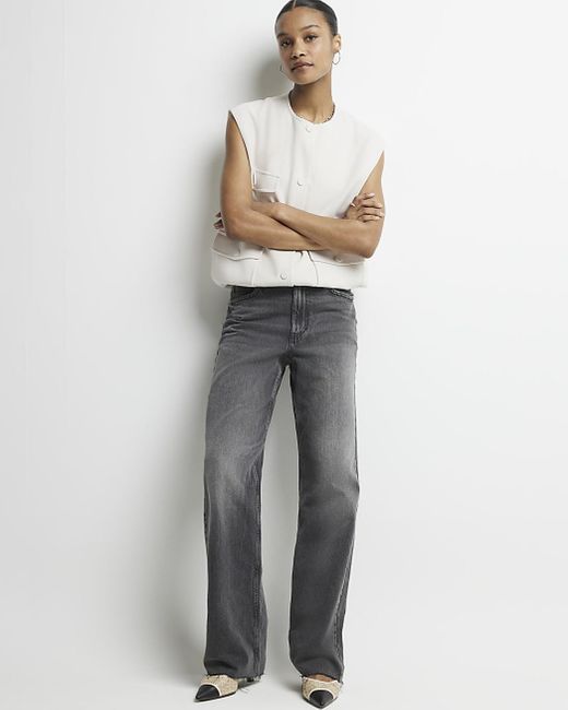 River Island White Black High Waisted Relaxed Straight Fit Jeans