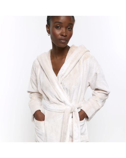 River Island White Fluffy Hooded Dressing Gown