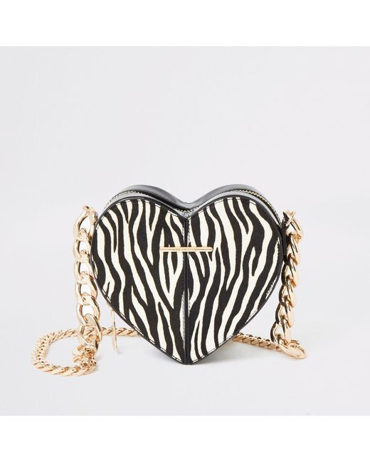 River Island White Zebra Print Heart Shaped Bag